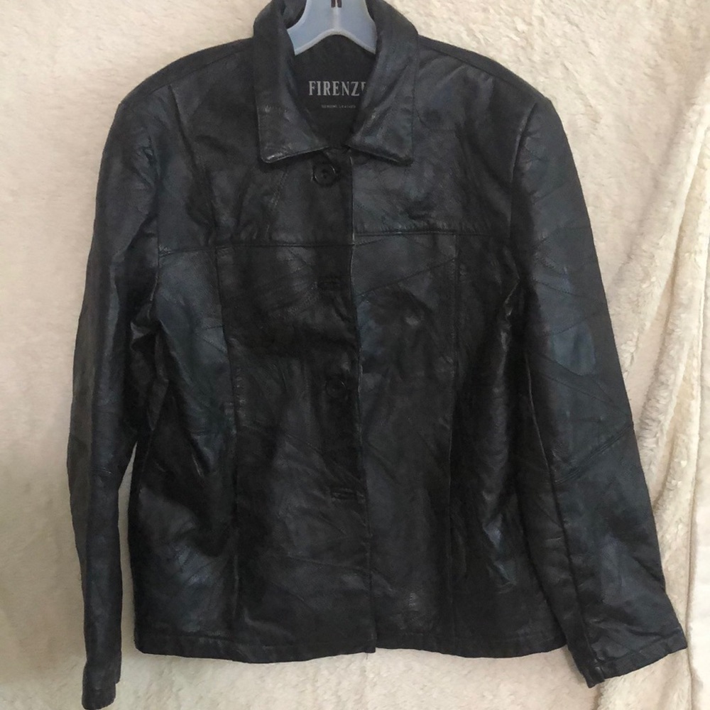 Genuine leather FIRENZE brand patchwork sew design Jacket Women large size black